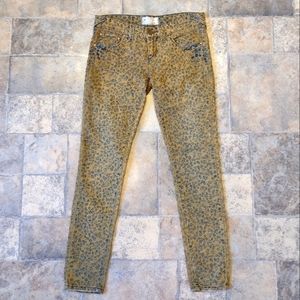 Free People mustard blue floral skinny jeans size 26